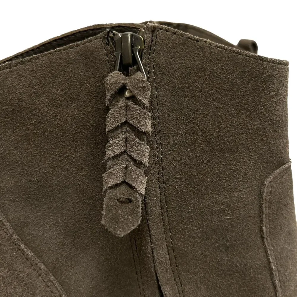 Joie Dalton Suede Leather Side Zip Block High Heel Boot Tan Booties Size 11 US